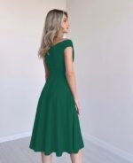 Kadın Kısa Kollu Kruvaze Yaka Eteği Volanlı Krep Elbise - Görsel 7