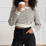 Kadın Uzun Kollu Balıkçı Yaka Crop Triko Bluz