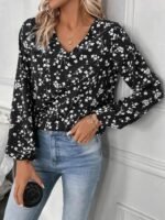 Kadın Uzun Kollu V Yakalı çiçek Desenli Modal Bluz - Görsel 2