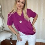 Kadın Kısa Kollu V Yaka Bluz