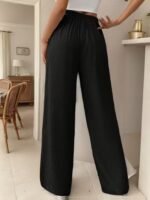 Kadın Yüksek Bel önden Bağlamalı Geniş Kesim Keten Pantolon - Görsel 2