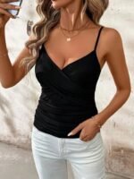 Kadın Ip Askılı önden çapraz Detaylı Ithal Krep Bluz