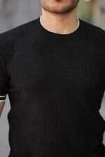 Erkek Jakarlı Ribanalı Kısa Kollu T-shirt - Görsel 3