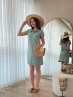 Kadın Kısa Kollu Yakalı Viskon Iki Iplik Elbise - Görsel 3