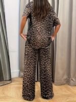 Kadın Kısa Kollu Bisiklet Yaka Iki Iplik Leopar Desenli Bluz Ve Pantolon Ikili Takım - Görsel 5