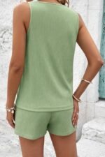 Kadın Askılı Kolsuz V Yakalı önden Düğmeli Bürümcük Bluz Ve Short Ikili Takım - Görsel 5