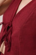 Ön Bağlama Detaylı Yelek Ve Pantolon Bordo İkili Takım - Görsel 3