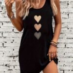 Kadın Askılı Yuvarlak Yakalı Kalp Baskılı Kısa Viskon Elbise