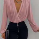 Kadın Uzun Kollu Kruvaze Yaka Sandy Bluz