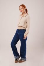 Bel Ve Bilek Lastikli Bej Bluz - Görsel 4