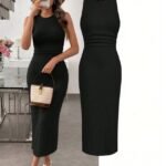 Kadın Askılı Bisiklet Yaka Beli Büzgülü Uzun Bürümcük Elbise