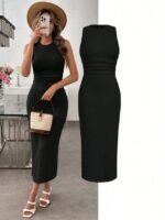 Kadın Askılı Bisiklet Yaka Beli Büzgülü Uzun Bürümcük Elbise