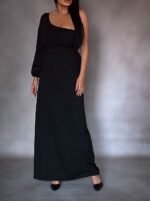 Tek Omuz Açık Derin Yırtmaçlı Krep Tam Boy Elbise - Görsel 6