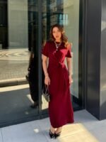 Kadın Kısa Kollu Bisiklet Yaka Yandan Bağlamalı Viskon Iki Iplik Elbise - Görsel 2