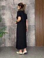 Kadın Kısa Kollu Bisiklet Yaka Yırtmaçlı Viskon Iki Iplik Elbise - Görsel 3