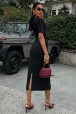 Beli Büzgülü Midi Elbise 2853 - Görsel 4