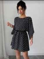 Kadın Puantiyeli örme Krep Mini Elbise (kemersiz)