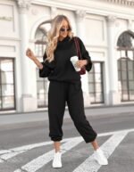 Kadın Uzun Kollu Kapşonlu Viskon Iki Iplik Bluz Ve Pantolon Ikili Takım - Görsel 3