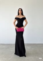 Kadın Dalgıç Kumaş Kayık Yaka Ve Dekolte Detaylı Elbise - Görsel 3