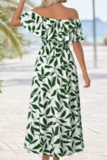 Kadın Madonna Yaka Göğüs Lastikli Yırtmaçlı Uzun Desenli Süprem Elbise - Görsel 2