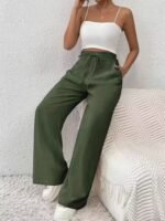 Kadın Yüksek Bel önden Bağlamalı Geniş Kesim Keten Pantolon - Görsel 2