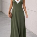 Kadın Ip Askılı Keskin V Yakalı Uzun Viskon Elbise