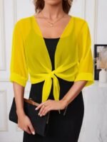 Kadın Truvakar Kollu önden Bağlamalı Kısa şifon Bolero Ceket - Görsel 3