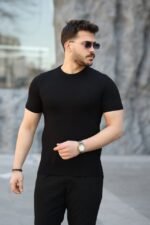 Erkek Viskon Kumaş Bisiklet Yaka Basic Tişört - Görsel 2