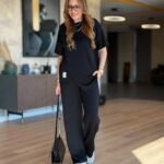 Kadın Kısa Kollu Bisiklet Yaka Asimetrik Viskon Iki Iplik Bluz Ve Pantolon Ikili Takım