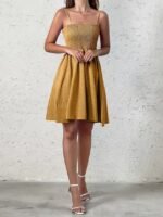 Kadın Ip Askılı Gipeli Desenli Kısa Süprem Elbise - Görsel 5