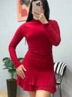 Kadın Uzun Kollu Balıkçı Yaka Mini Fırfırlı Sandy Elbise - Görsel 3