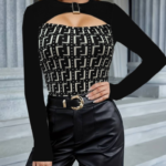 Kadın Uzun Kollu Bisiklet Yaka Göğüs Dekolte Ve Toka Detay Dalgıç Bluz