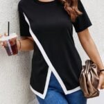 Kadın Kısa Kollu Bisiklet Yaka Viskon Bluz