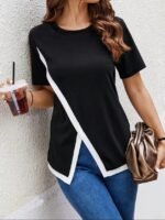 Kadın Kısa Kollu Bisiklet Yaka Viskon Bluz