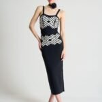 Jakarlı İnce AskılıTriko Takım - Siyah-Beyaz Kayısı