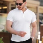 Erkek Hakim Yaka Dokuma Pamuklu Kumaş Kısa Kollu T-shirt