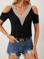 Kadın Omuzlardan Açık V Yakalı Viskon Bluz - Görsel 2