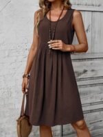 Kadın Askılı Yuvarlak Yakalı önden Pileli Kısa Aerobin Elbise