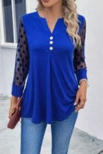 Kadın Uzun Kollu Yakadan Düğmeli Kolları Tül Detaylı Viskon Bluz - Görsel 2