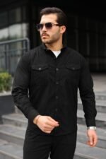 Erkek Uzun Kollu Cepli Kadife Gömlek - Görsel 5