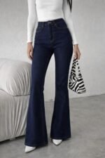 Kadın Yüksek Bel Ispanyol Paça Kot Pantolon