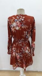 Kadın Uzun Kollu Kruvaze Yakalı çiçek Desenli Mini Süprem Elbise - Görsel 4