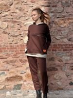 Kadın Kahve Kapşonlu Etek Ucu Detay Arma Ters Dikiş Gorunumlu Ikili Takım - Görsel 2