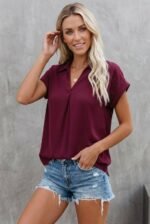 Kadın Kısa Kollu Yakalı Dokuma Viskon Bluz - Görsel 2