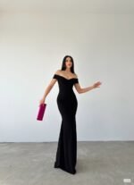 Kadın Dalgıç Kumaş Kayık Yaka Ve Dekolte Detaylı Elbise - Görsel 4