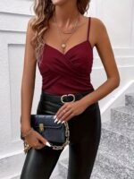 Kadın Ip Askılı önden çapraz Detaylı Ithal Krep Bluz - Görsel 2