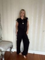 Kadın Yarasa Kol Dijital Baskı Detay Bluz Ve Yanı şerit Detay Kristal Kumaş Pantolon Ikili Takım - Görsel 2