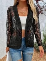 Kadın Uzun Kollu Yakalı önü Açık Dantelli Ceket