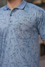 Erkek Yakalı Jakar Baskılı Kısa Kollu T-shirt - Görsel 3