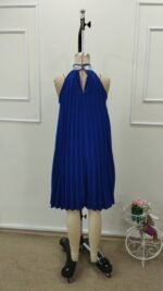 Kadın Balıkçı Yaka Omuzlardan Açık Pılelı Kısa Janjan Krep Elbise - Görsel 8